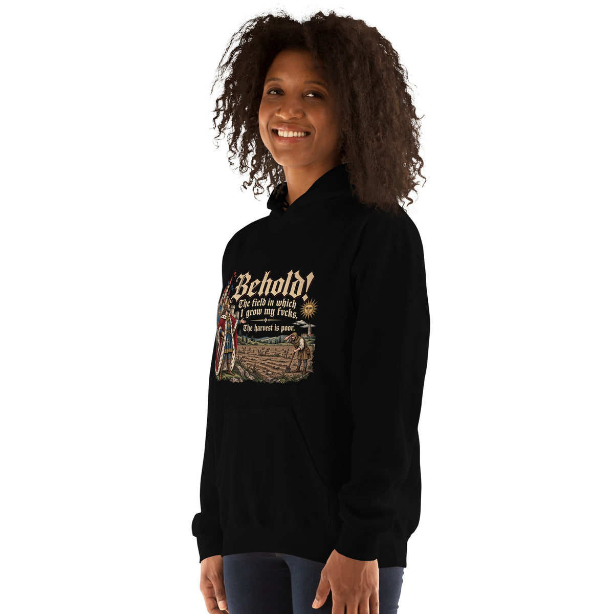 The Harvest Is Poor - Medieval – Historical Humour – Hoodie in black – left-front view