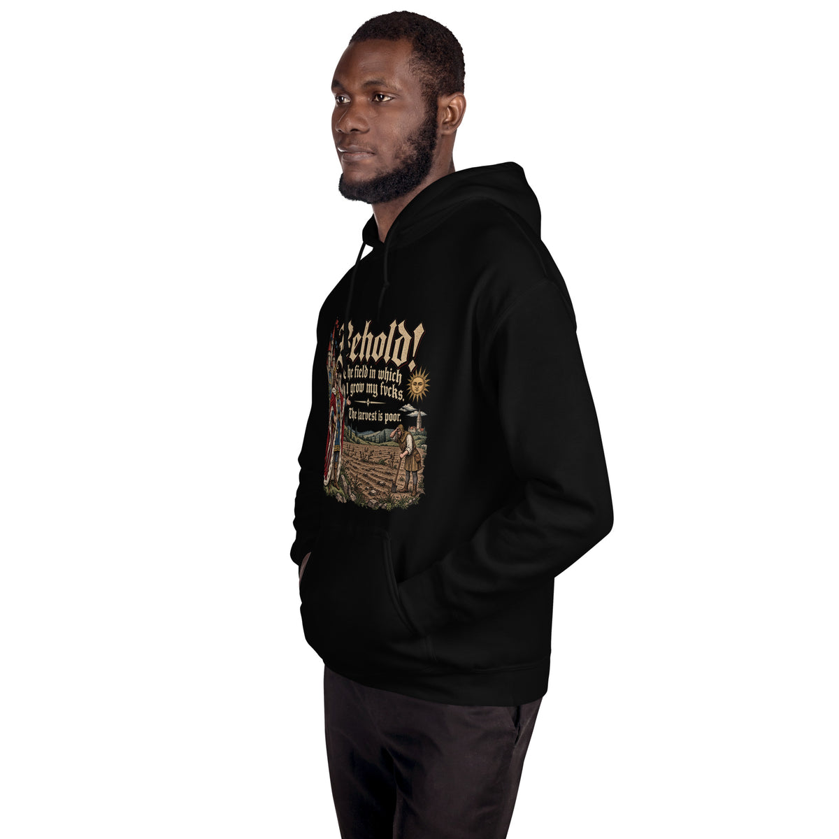 The Harvest Is Poor - Medieval – Historical Humour – Hoodie in black – left-front view