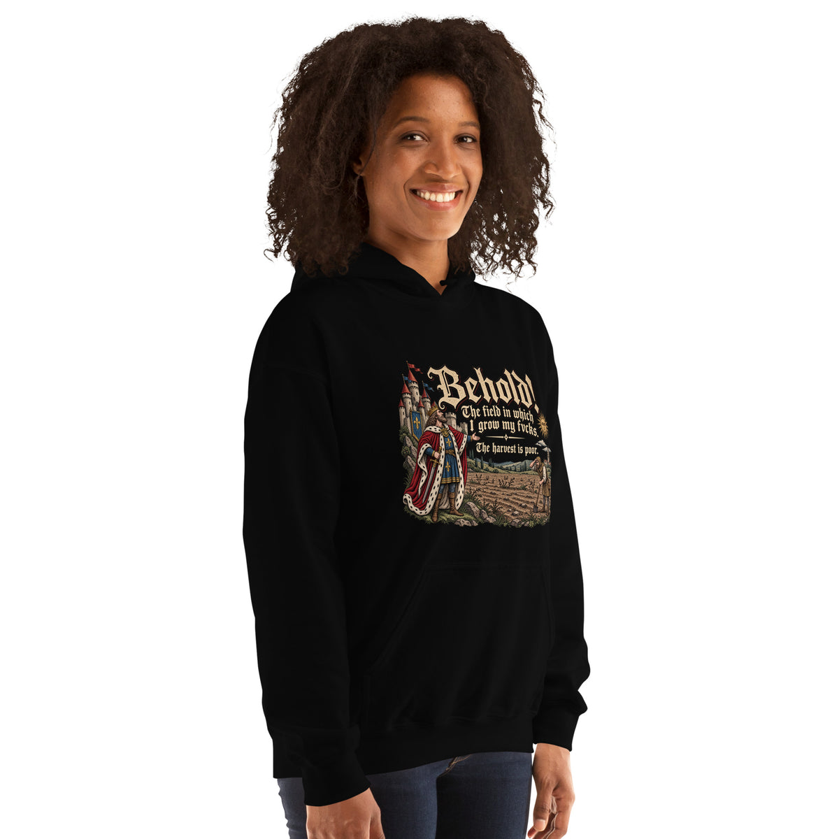The Harvest Is Poor - Medieval – Historical Humour – Hoodie in black – right-front view