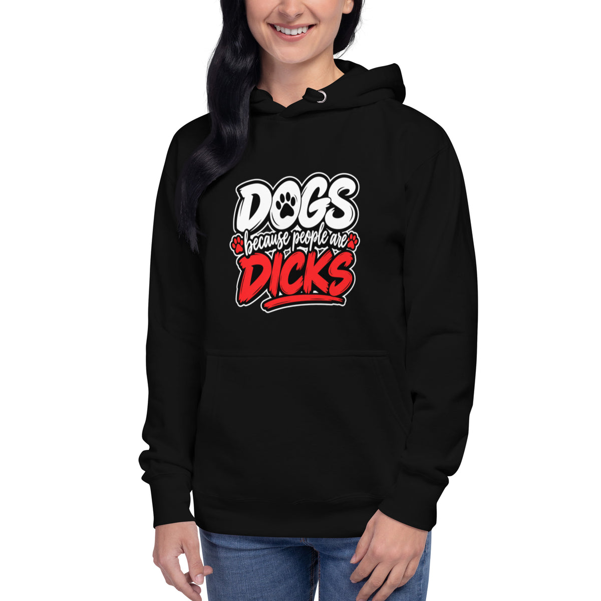 Front view of black Dogs Because dog lover hoodie