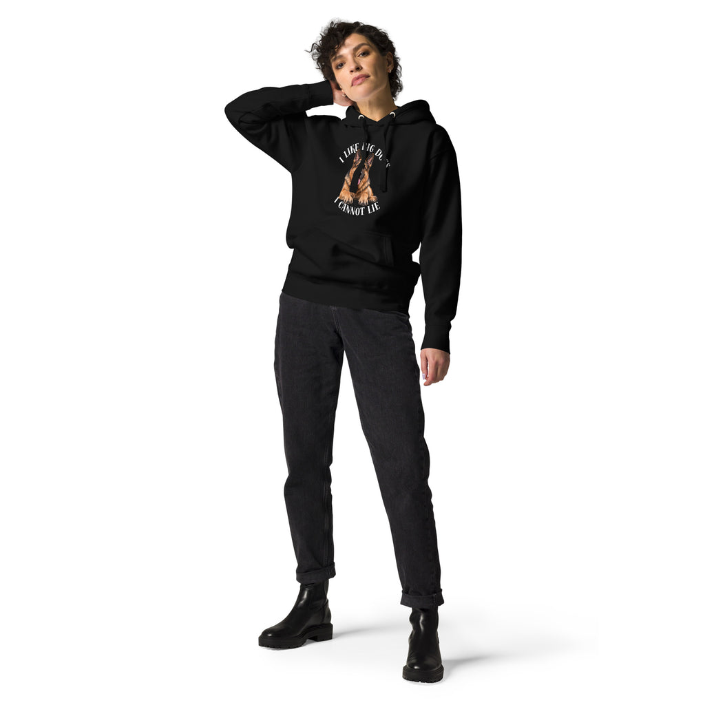 Front view of black I Like Big Dogs German Shepherd hoodie