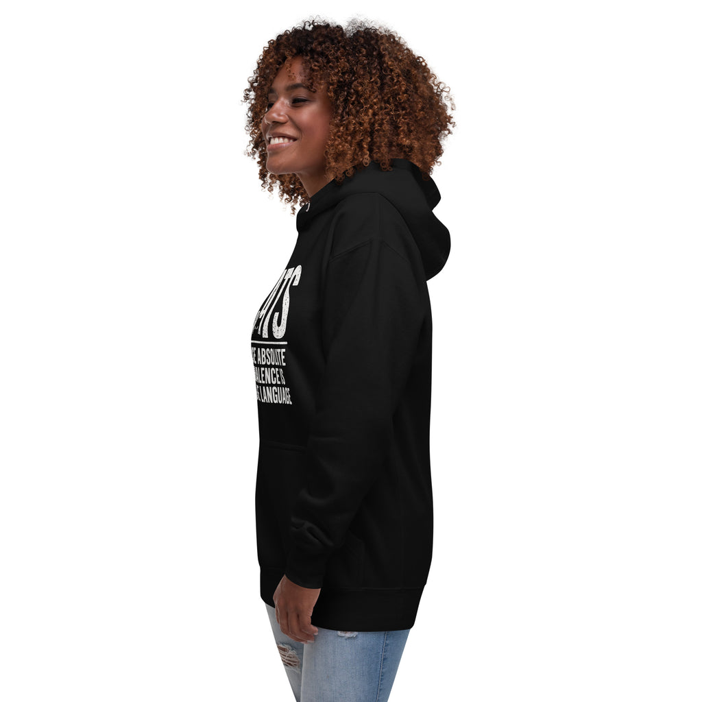 Ambivalence Is My Love Language cat hoodie left angle