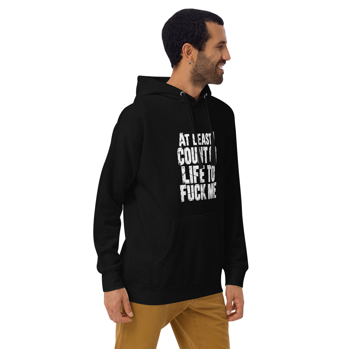 Life Fucks Me funny hoodie in Black right angle