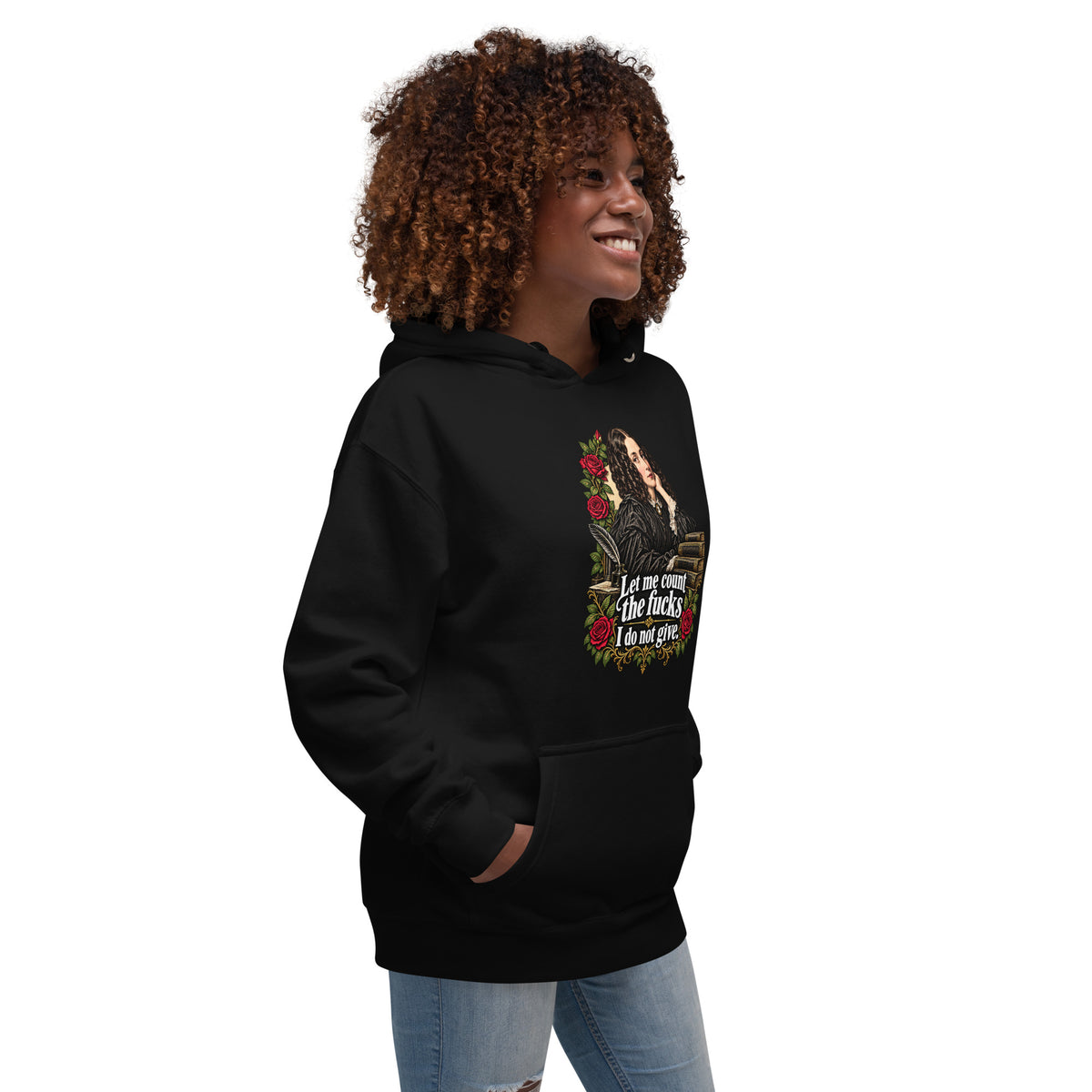 Let Me Count The Ways – Sarcasm – Hoodie in black – right-front view