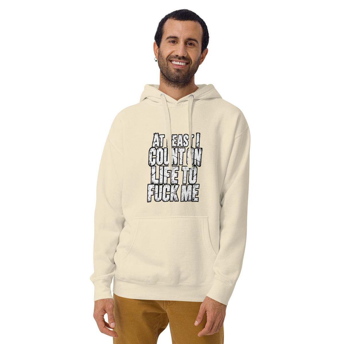 Life Fucks Me hoodie in Bone alternate front mockup