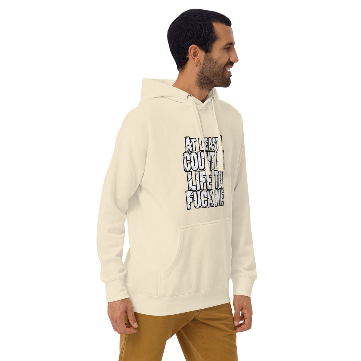 Life Fucks Me funny hoodie in Bone right angle