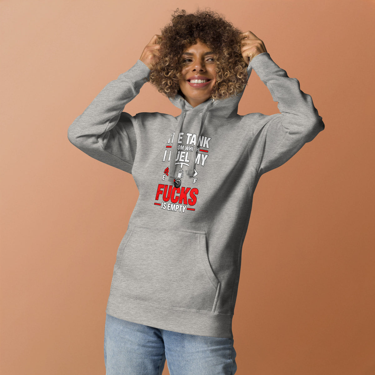 The Tank From Which I Fuel My Fucks Is Empty – Rude – Hoodie in grey – front view