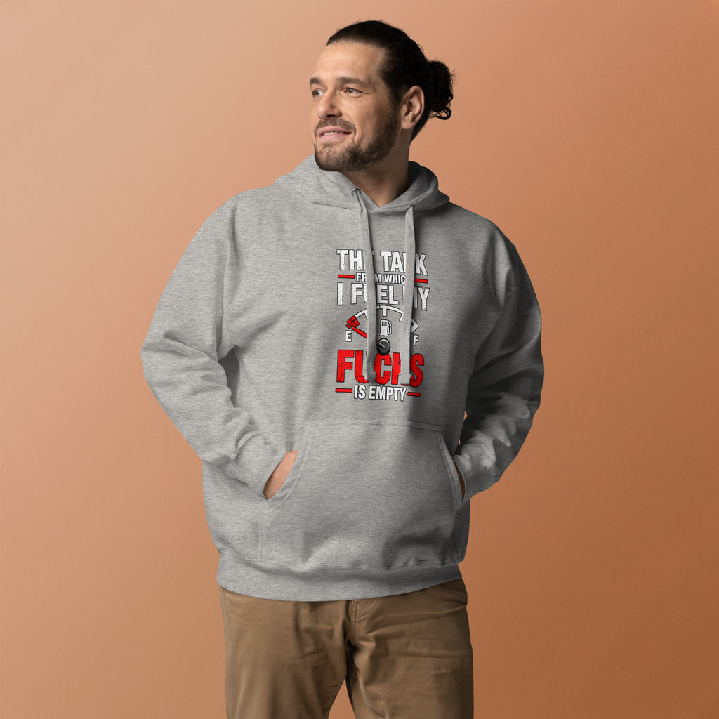 The Tank From Which I Fuel My Fucks Is Empty – Rude – Hoodie in grey – front view
