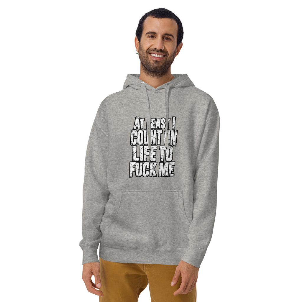 Life Fucks Me hoodie in Carbon Grey alternate front mockup