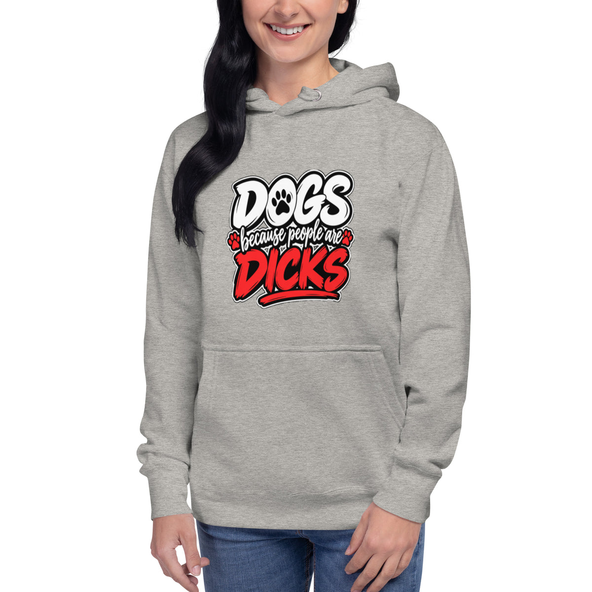 Front view of carbon grey Dogs Because dog lover hoodie