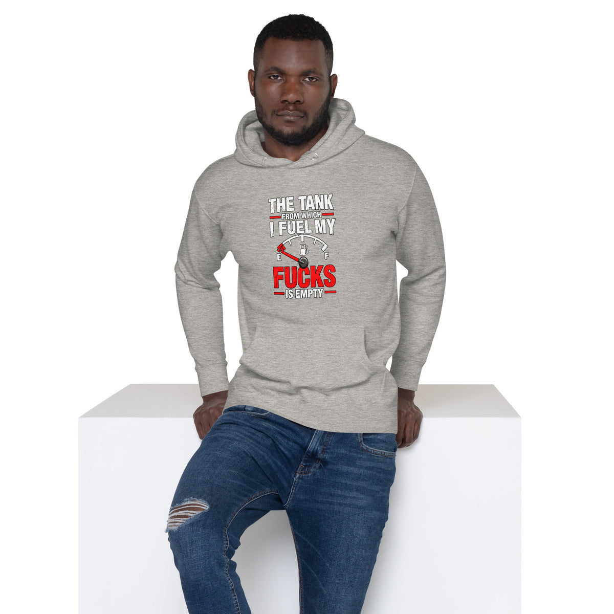The Tank From Which I Fuel My Fucks Is Empty – Rude – Hoodie in grey – front view
