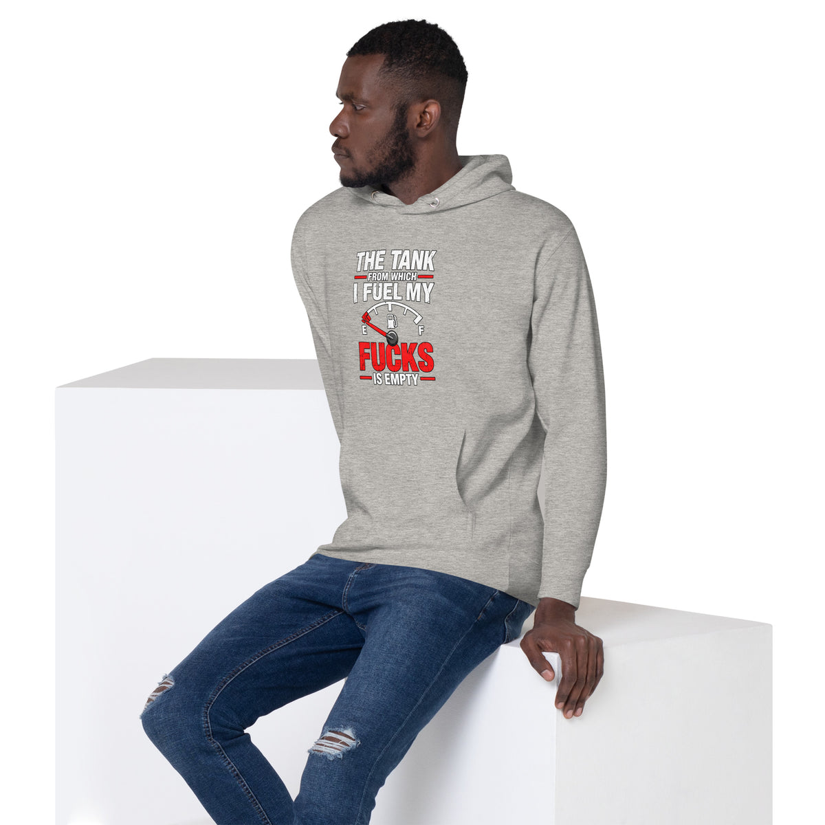 The Tank From Which I Fuel My Fucks Is Empty – Rude – Hoodie in grey – left-front view
