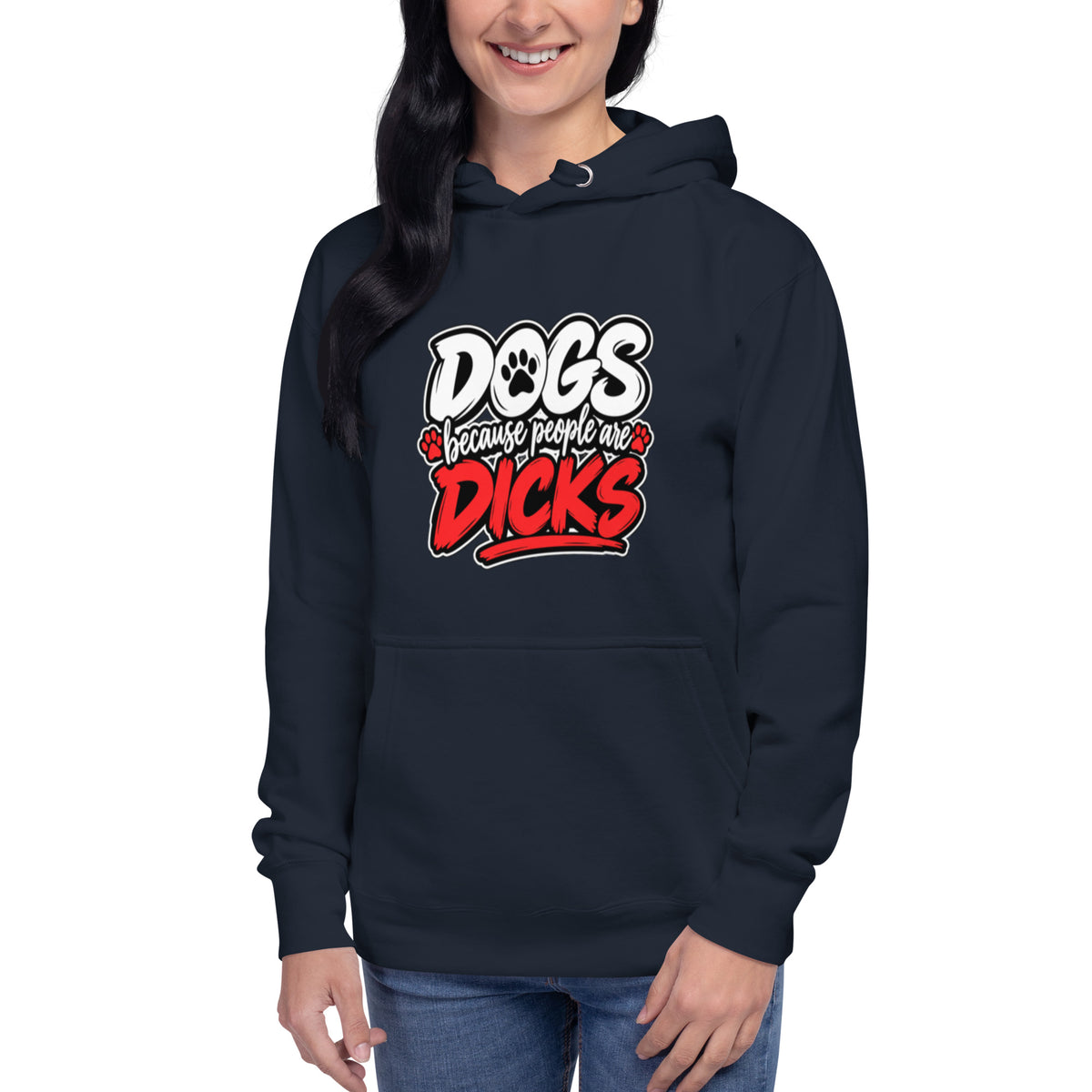 Front view of navy blazer Dogs Because dog lover hoodie