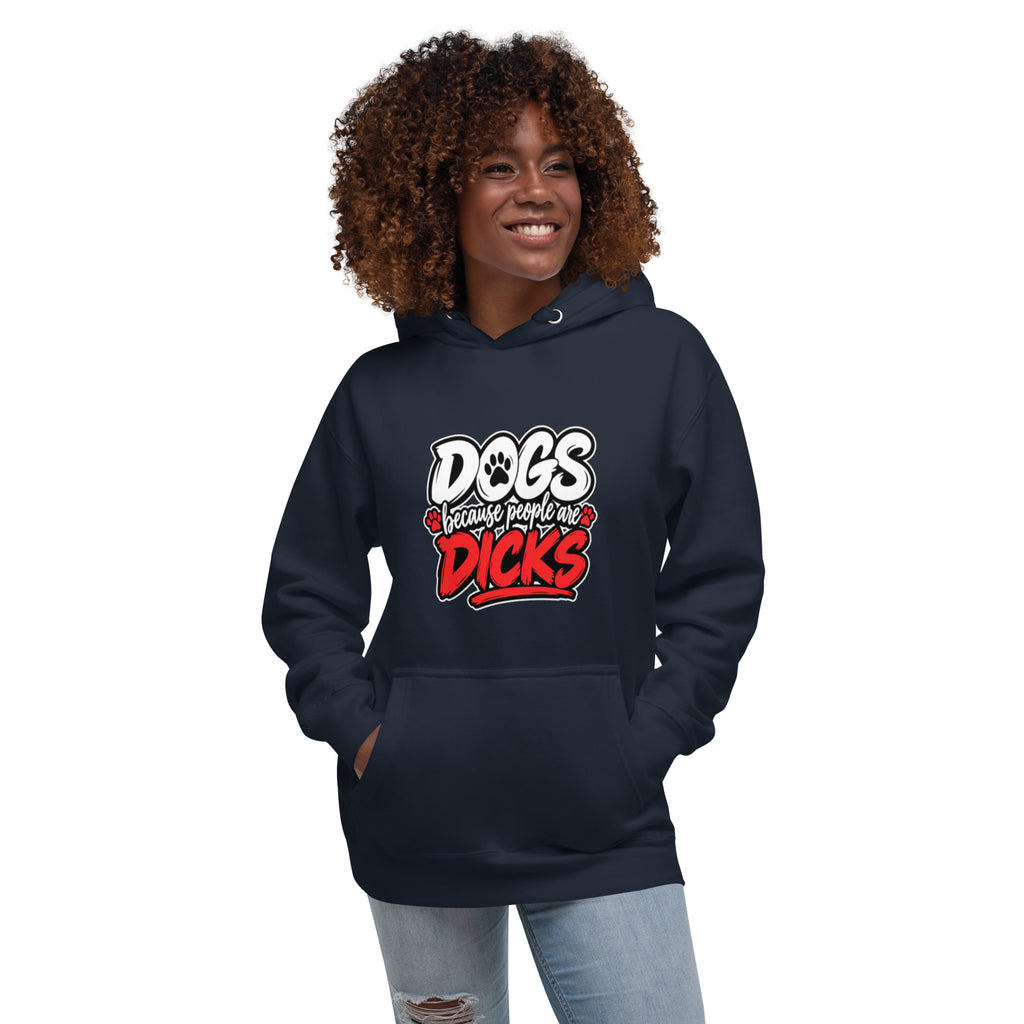 Front view of navy blazer Dogs Because dog lover hoodie
