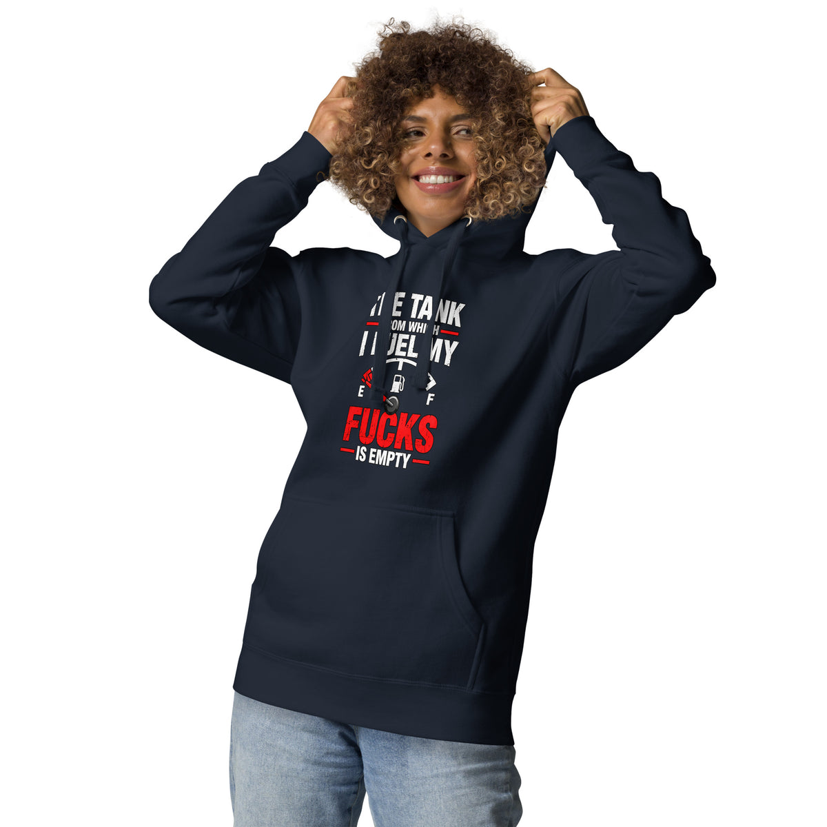 The Tank From Which I Fuel My Fucks Is Empty – Rude – Hoodie in navy – front view
