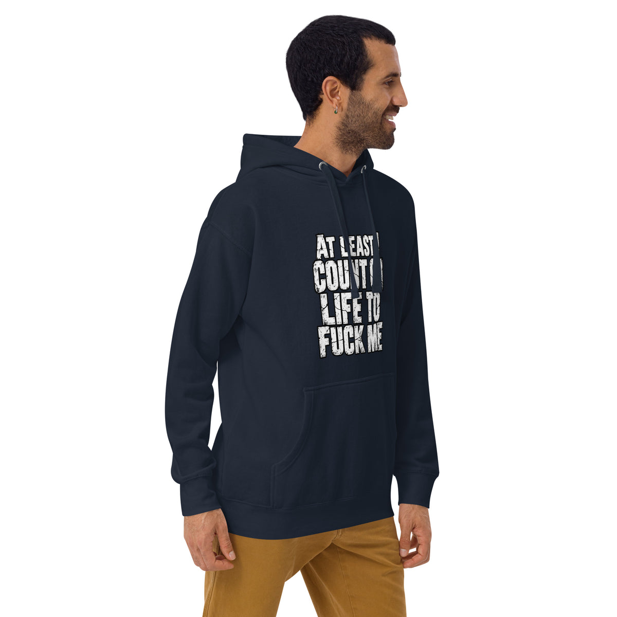 Life Fucks Me funny hoodie in Navy Blazer right angle