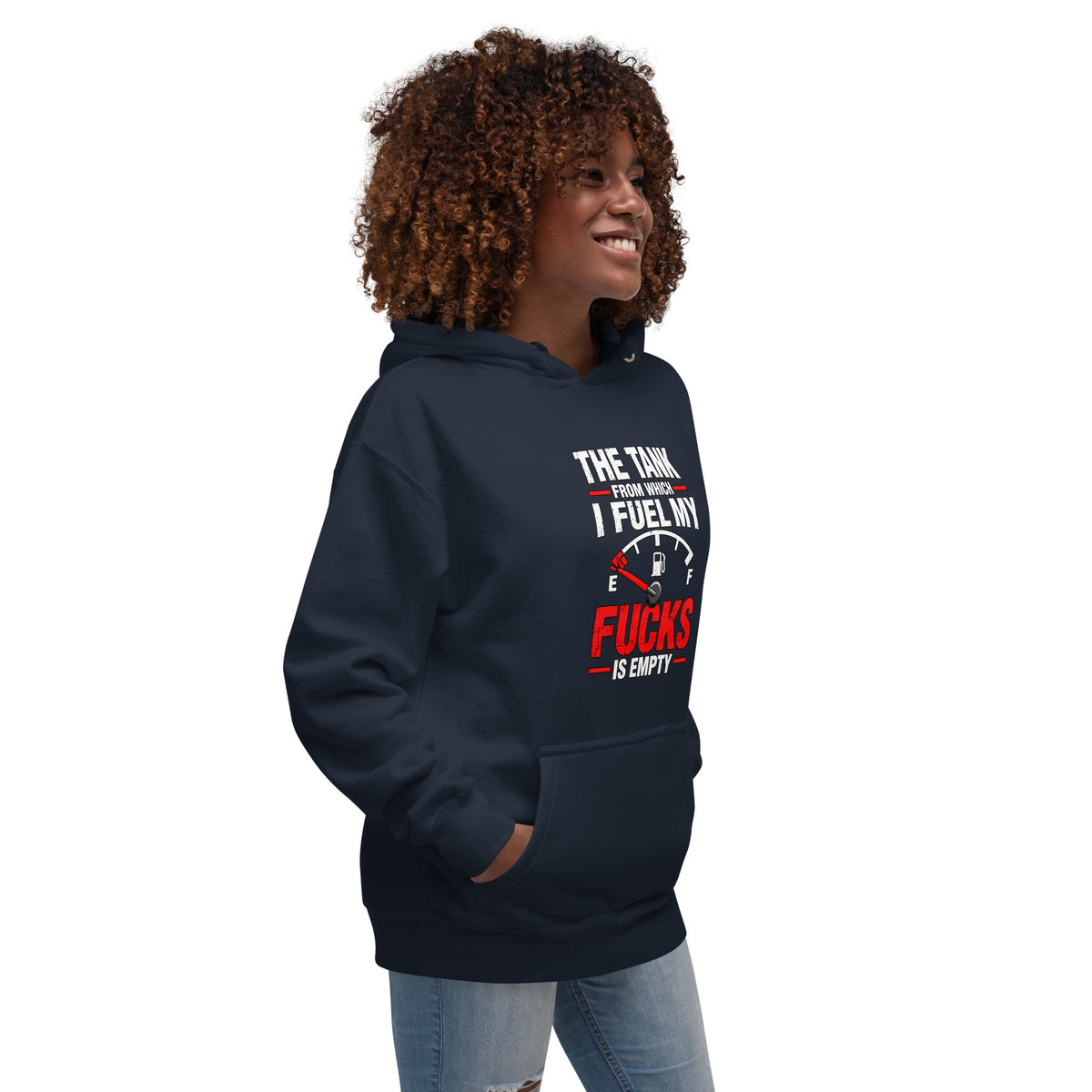 The Tank From Which I Fuel My Fucks Is Empty – Rude – Hoodie in navy – right-front view