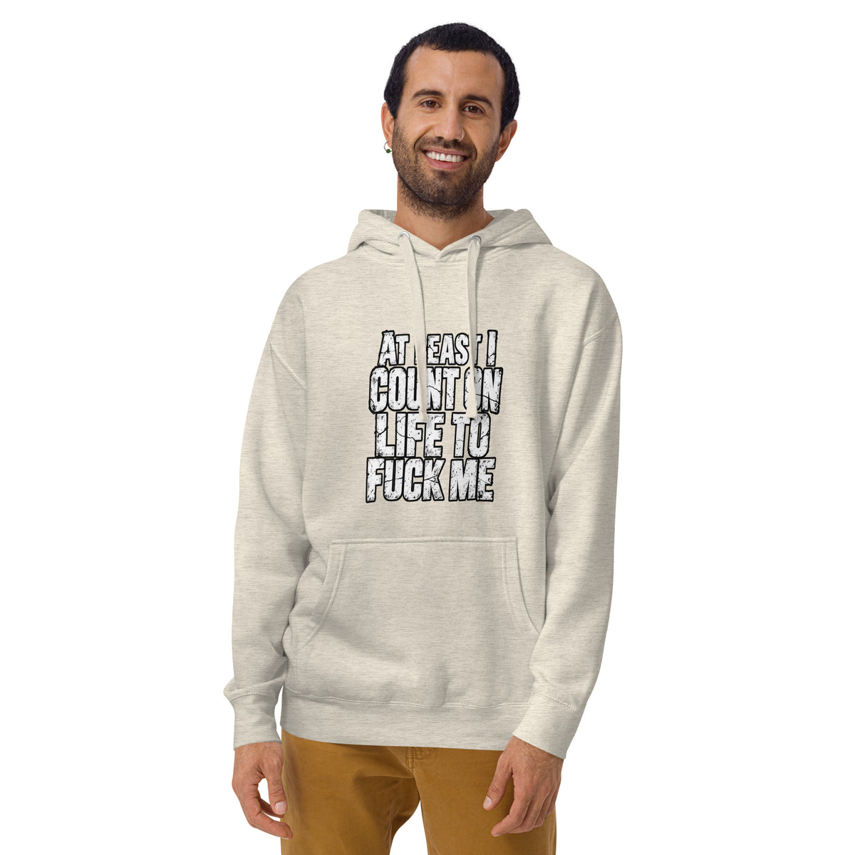 Life Fucks Me hoodie in Oatmeal Heather alternate front mockup