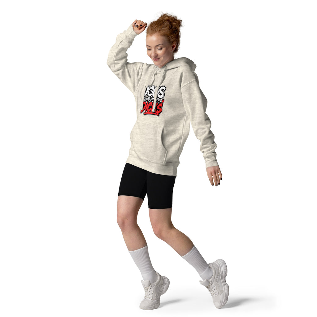 Front view of oatmeal heather Dogs Because dog lover hoodie