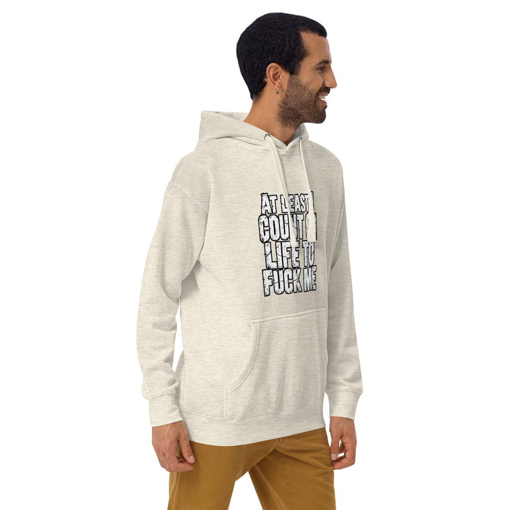 Life Fucks Me funny hoodie in Oatmeal Heather right angle