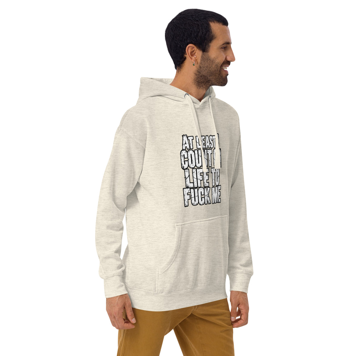 Life Fucks Me funny hoodie in Oatmeal Heather right angle