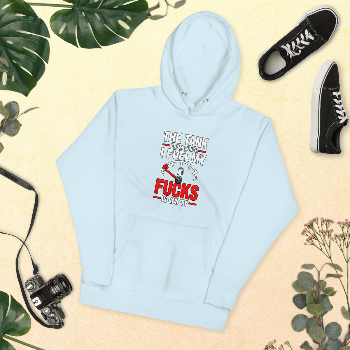 The Tank From Which I Fuel My Fucks Is Empty – Rude – Hoodie in blue – front view