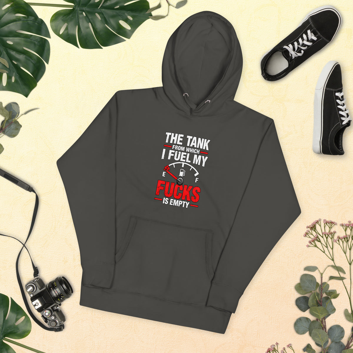 The Tank From Which I Fuel My Fucks Is Empty – Rude – Hoodie in black – front view