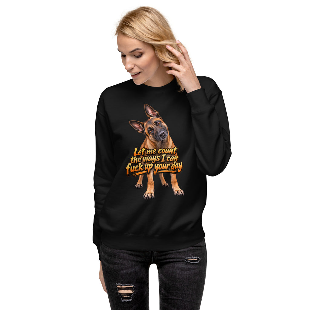 Let Me Count The Ways Malinois sweatshirt in Black alternate front view