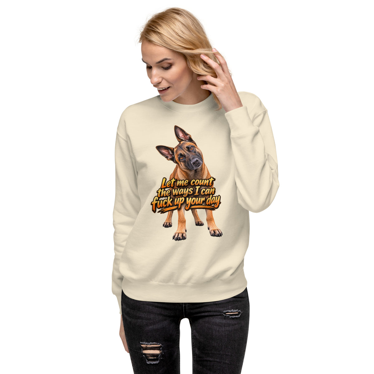 Let Me Count The Ways Malinois sweatshirt in Bone alternate front view