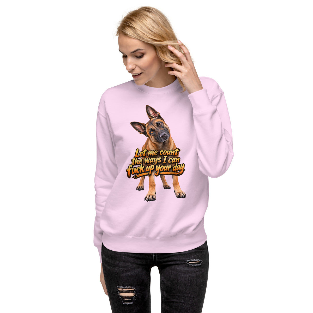 Let Me Count The Ways Malinois sweatshirt in Lavender alternate front view