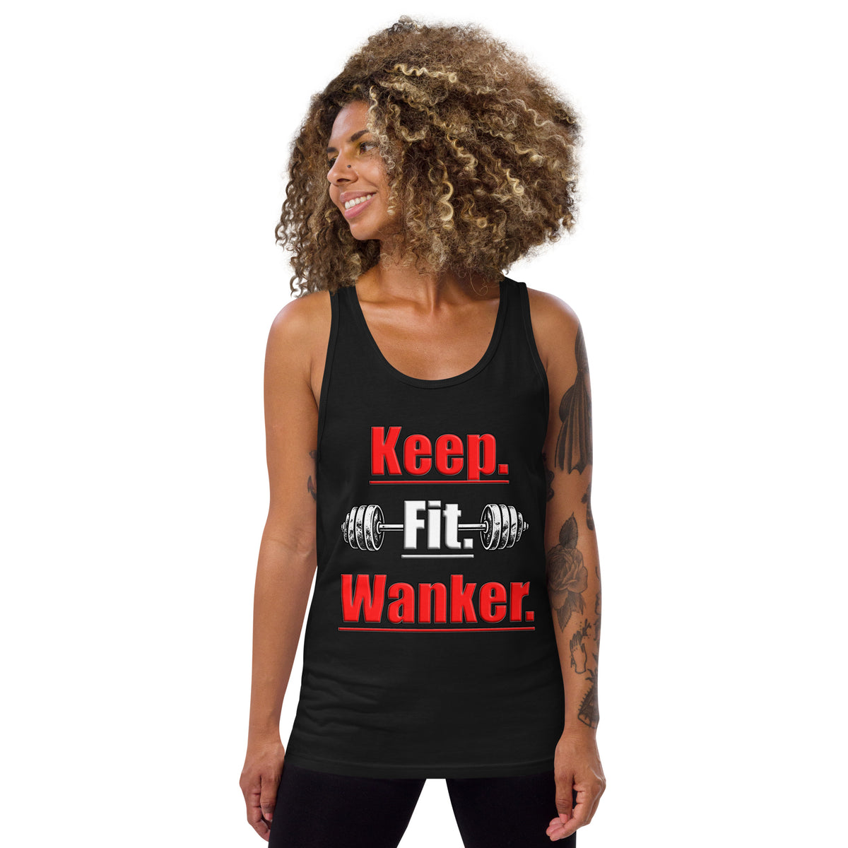 Black Keep Fit Wanker unisex gym tank top – front view