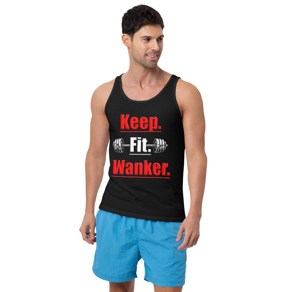 Black Keep Fit Wanker unisex gym tank top – front view