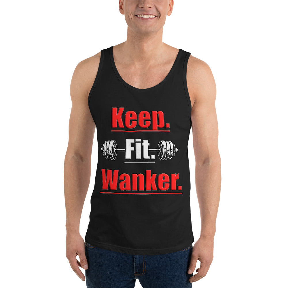Black Keep Fit Wanker unisex gym tank top – front view