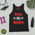 Black Keep Fit Wanker unisex gym tank top – front view
