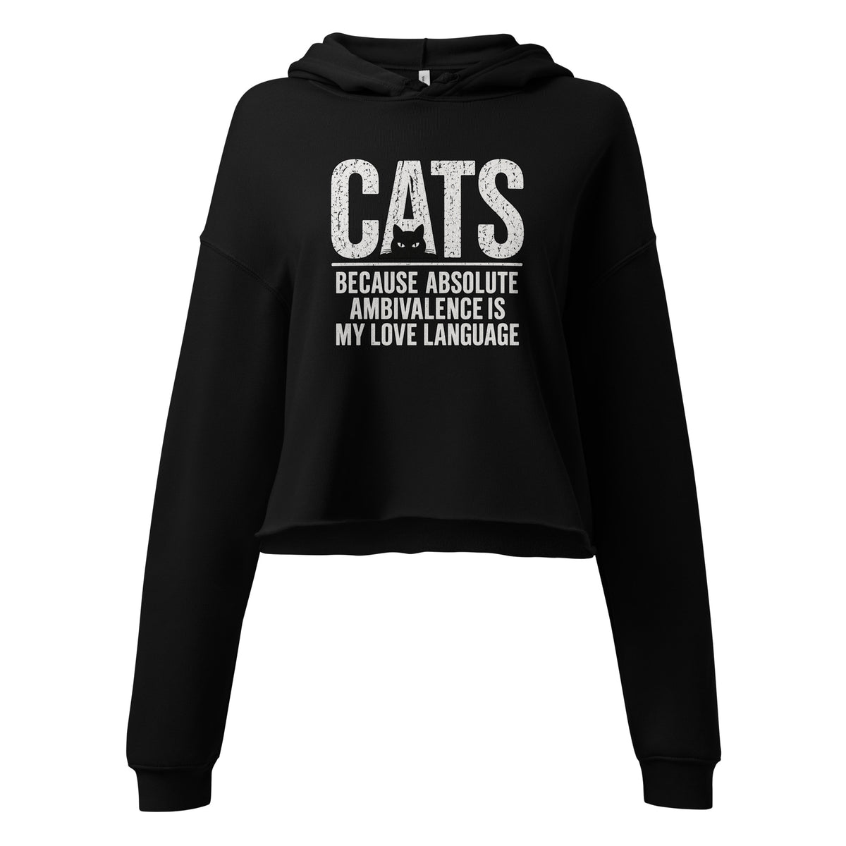 Ambivalence Is My Love Language cropped hoodie in Black front view