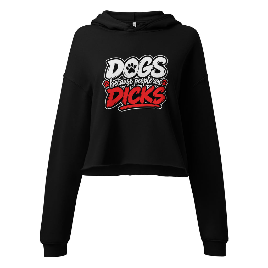 Front view of black Dogs Because women's cropped hoodie