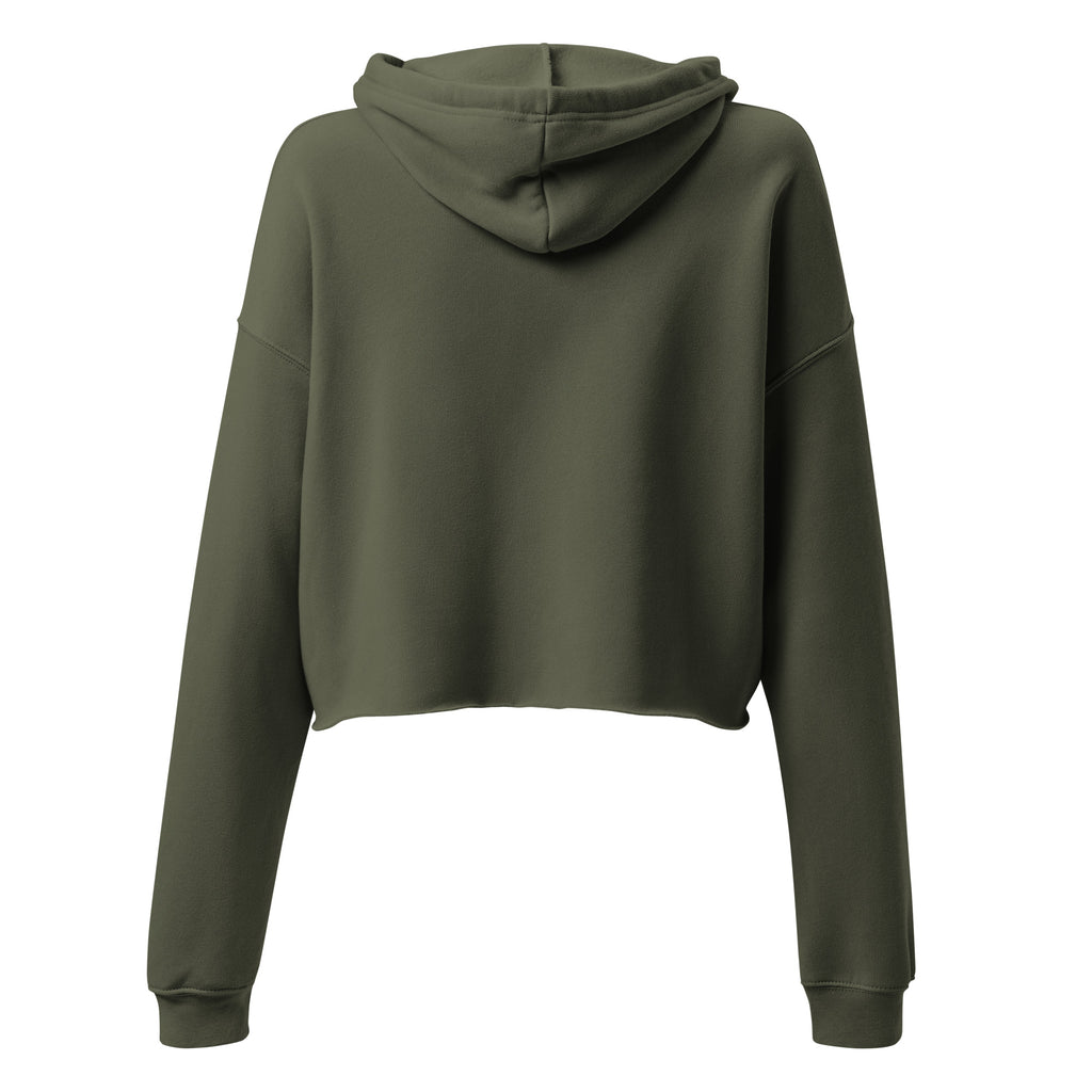 Ambivalence Is My Love Language cropped hoodie in Military Green back view