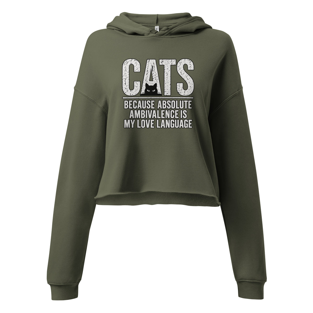 Ambivalence Is My Love Language cropped hoodie in Military Green front view
