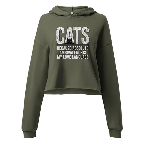 Ambivalence Is My Love Language cropped hoodie in Military Green front view