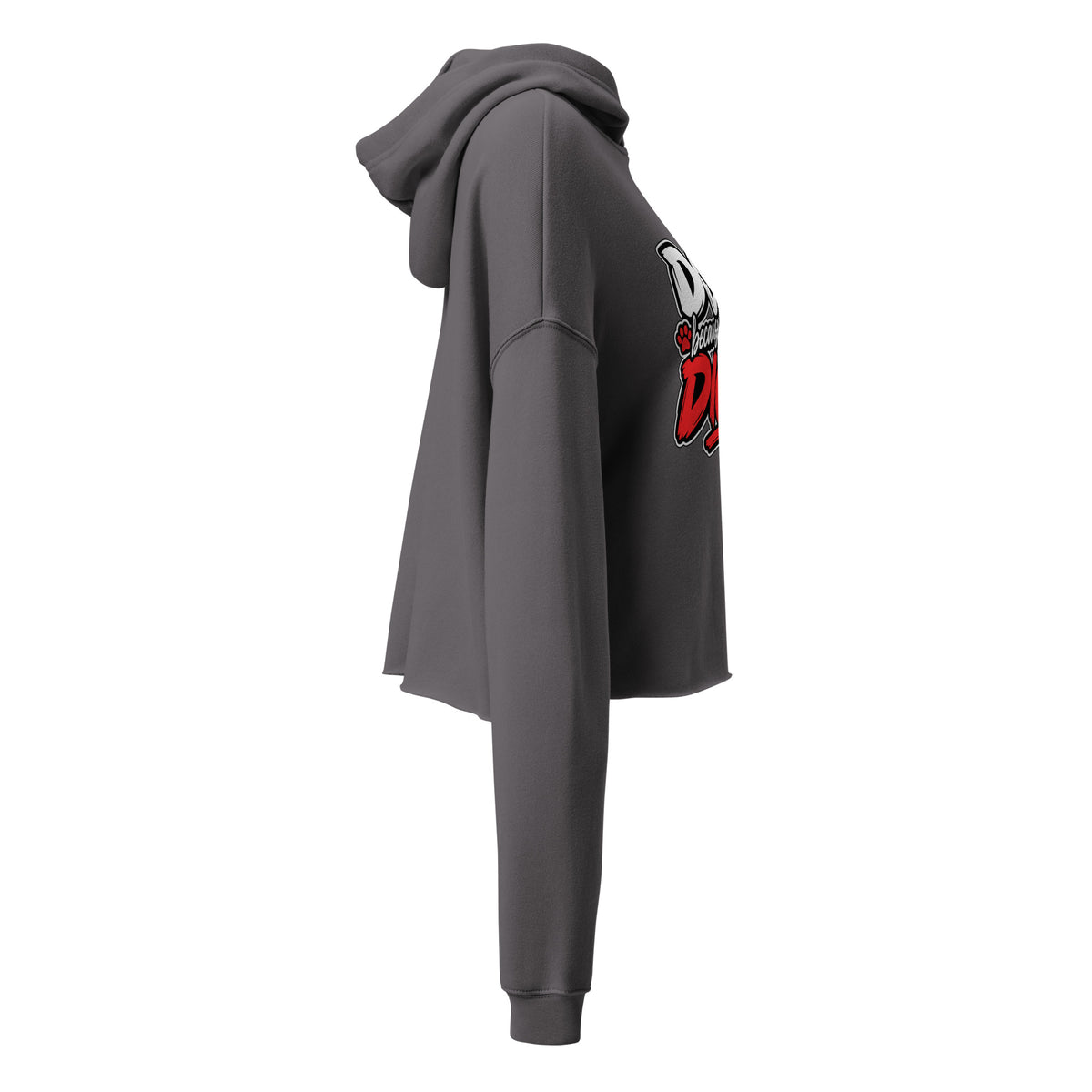 Right-side view of storm Dogs Because women's cropped hoodie